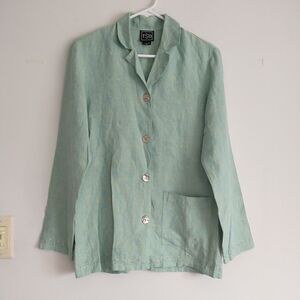 TSD Two Star Dog Shirt Jacket Blazer Womens XS/S/M*Green Linen Pocket Embroidery